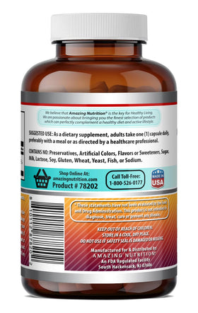 Complément Alimentaire Niacine 500 mg Amazing Nutrition - Bouteille ouverte montrant les capsules