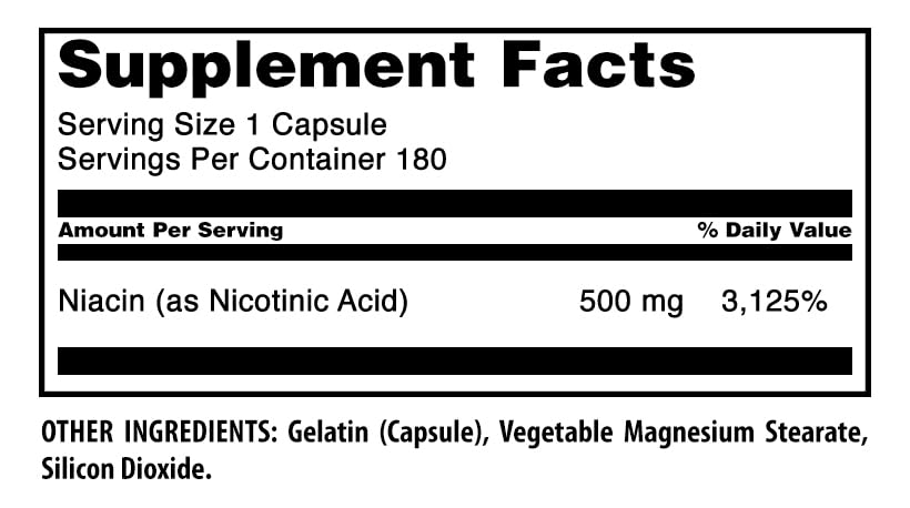Complément Alimentaire Niacine 500 mg Amazing Nutrition - Capsules