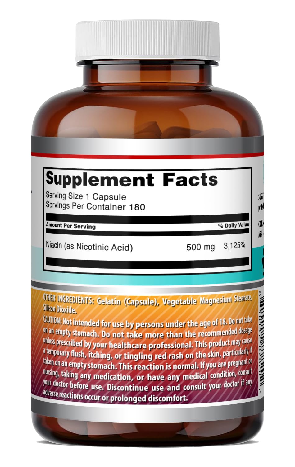 Complément Alimentaire Niacine 500 mg Amazing Nutrition - Étiquette de la bouteille