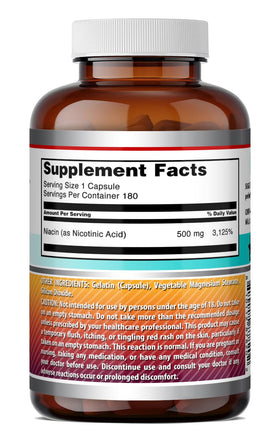 Complément Alimentaire Niacine 500 mg Amazing Nutrition - Étiquette de la bouteille
