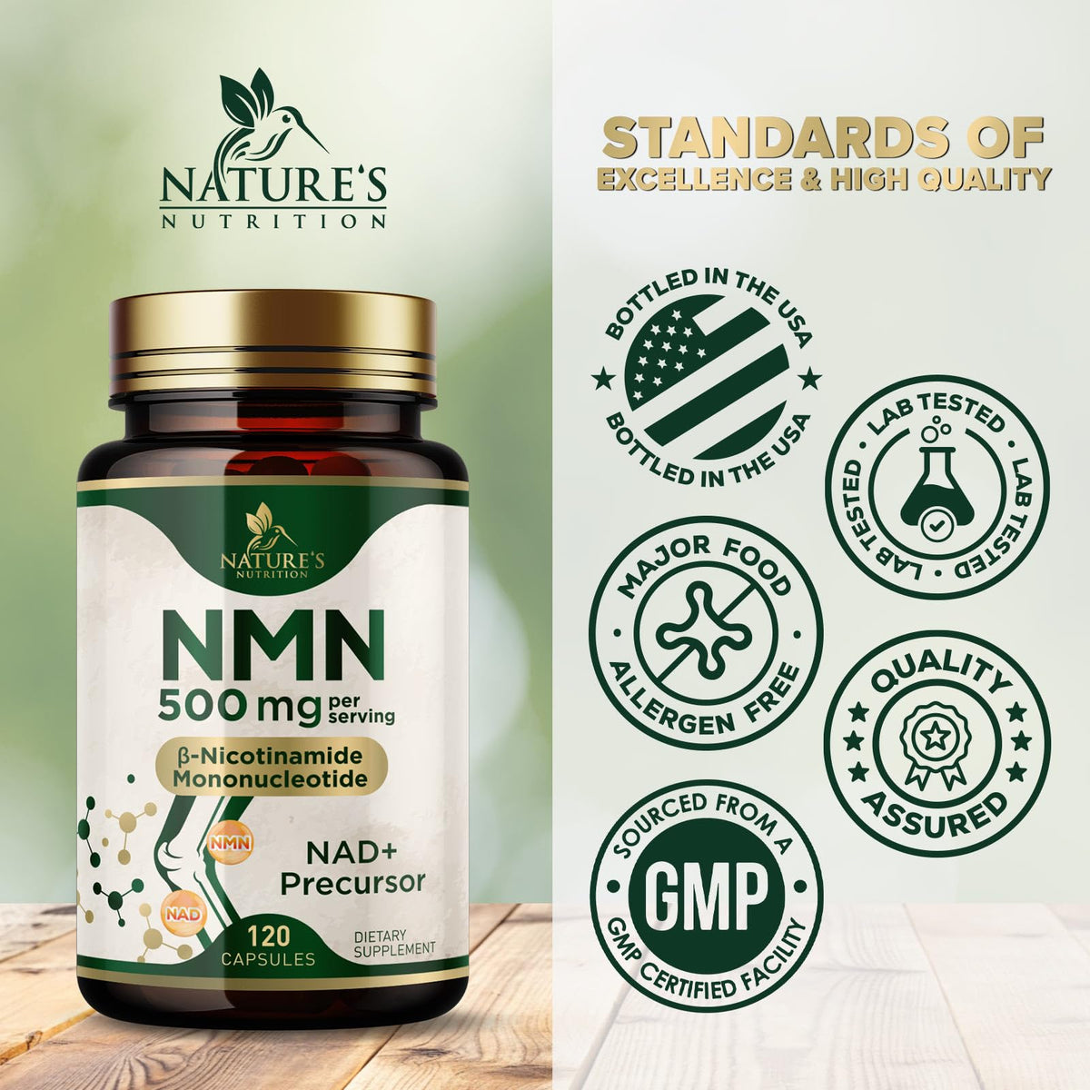 Complément alimentaire NMN Nature's Nutrition avec capsules visibles