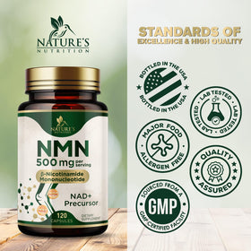 Complément alimentaire NMN Nature's Nutrition avec capsules visibles