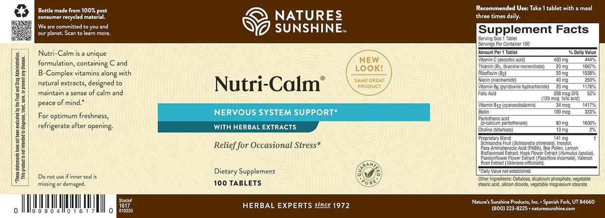 Complément alimentaire Nutri-Calm Nature's Sunshine sur une table