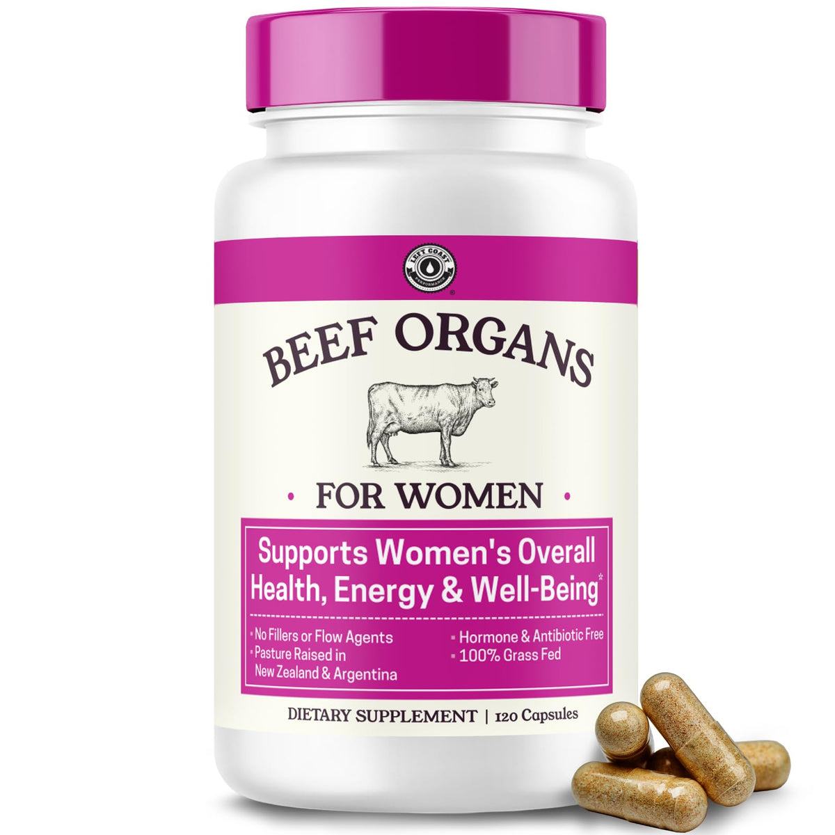 Complément alimentaire organes de bœuf Left Coast Performance, 120 capsules