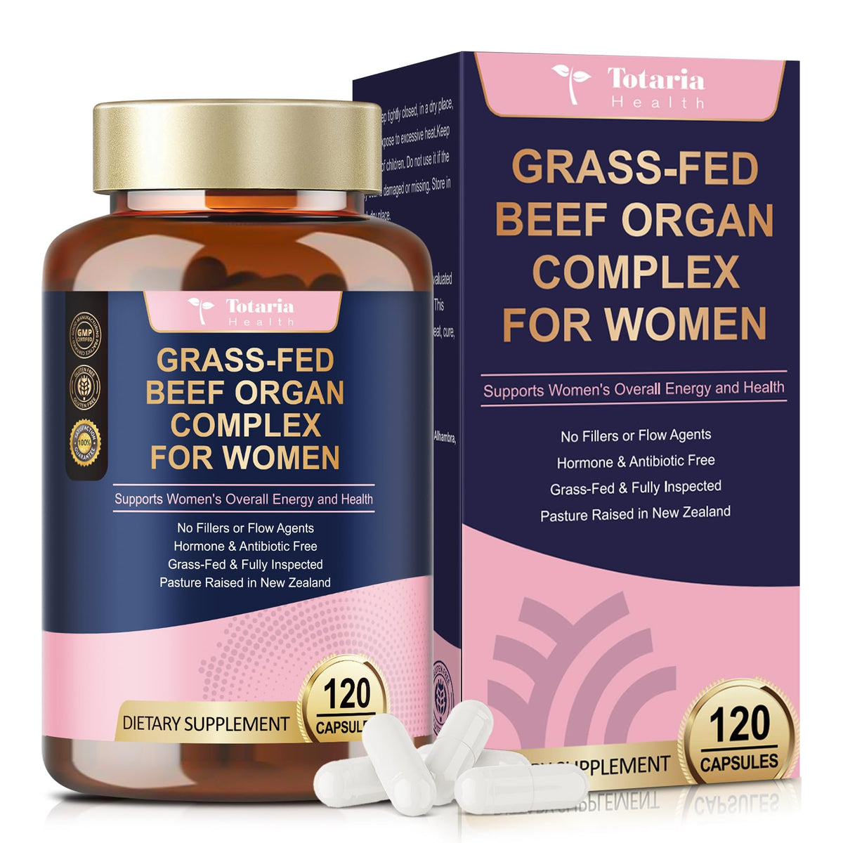Complément alimentaire organes de boeuf Totaria, flacon de 120 capsules