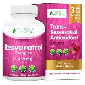 Complément alimentaire Purely Holistic Resvératrol 1450mg, vue avant du flacon