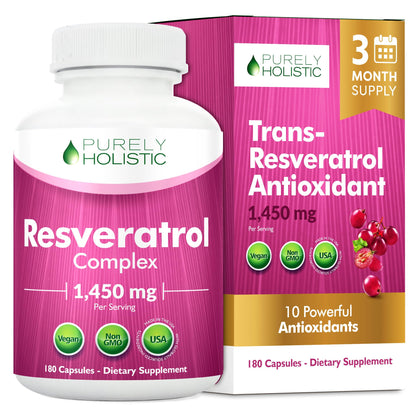 Complément alimentaire Purely Holistic Resvératrol 1450mg, vue avant du flacon