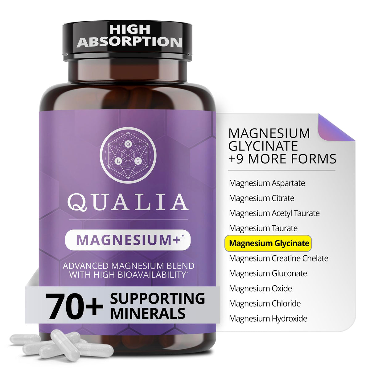 Complément alimentaire QUALIA Magnésium Glycinate 68g, vue avant