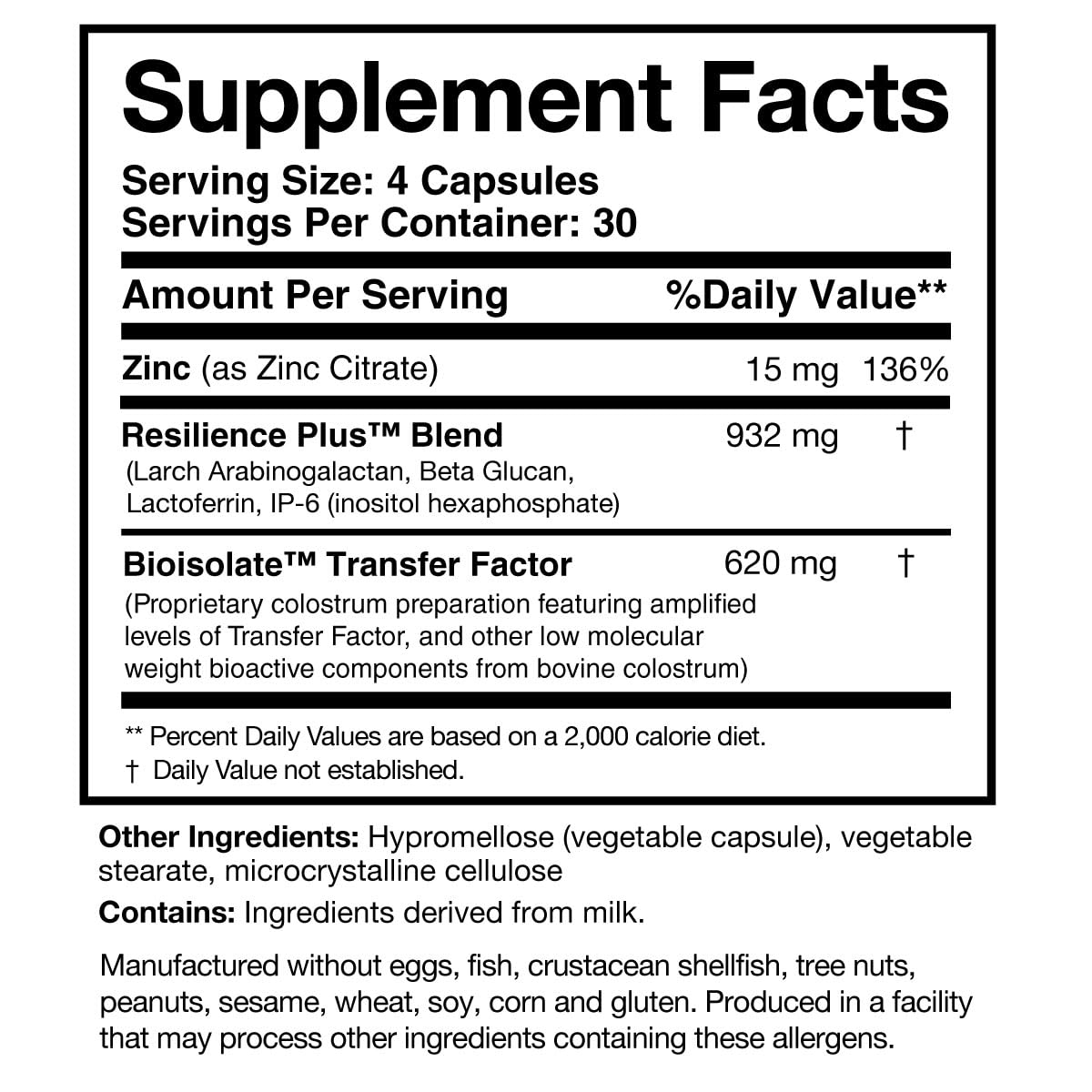 Complément alimentaire Researched Nutritionals, ingrédients listés sur l'emballage