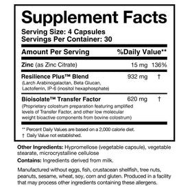 Complément alimentaire Researched Nutritionals, ingrédients listés sur l'emballage