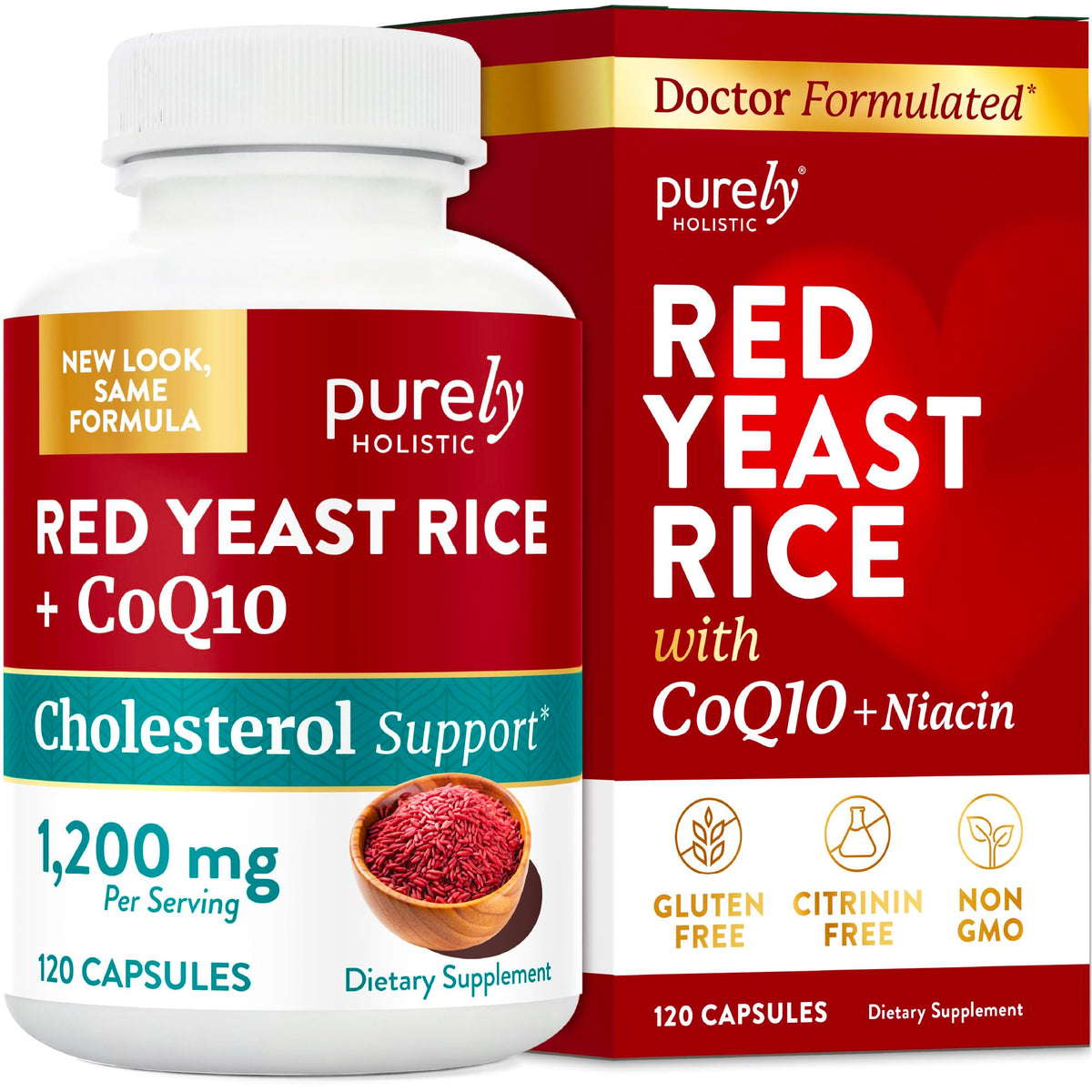 Complément alimentaire Riz Rouge avec CoQ10 1200 mg Purely Holistic vue avant