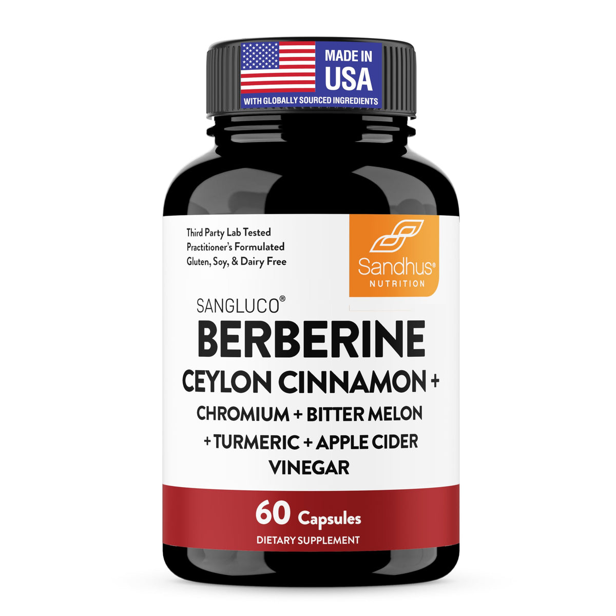 Complément alimentaire Sandhu's Berbérine Cannelle Ceylan 60 capsules vue de face