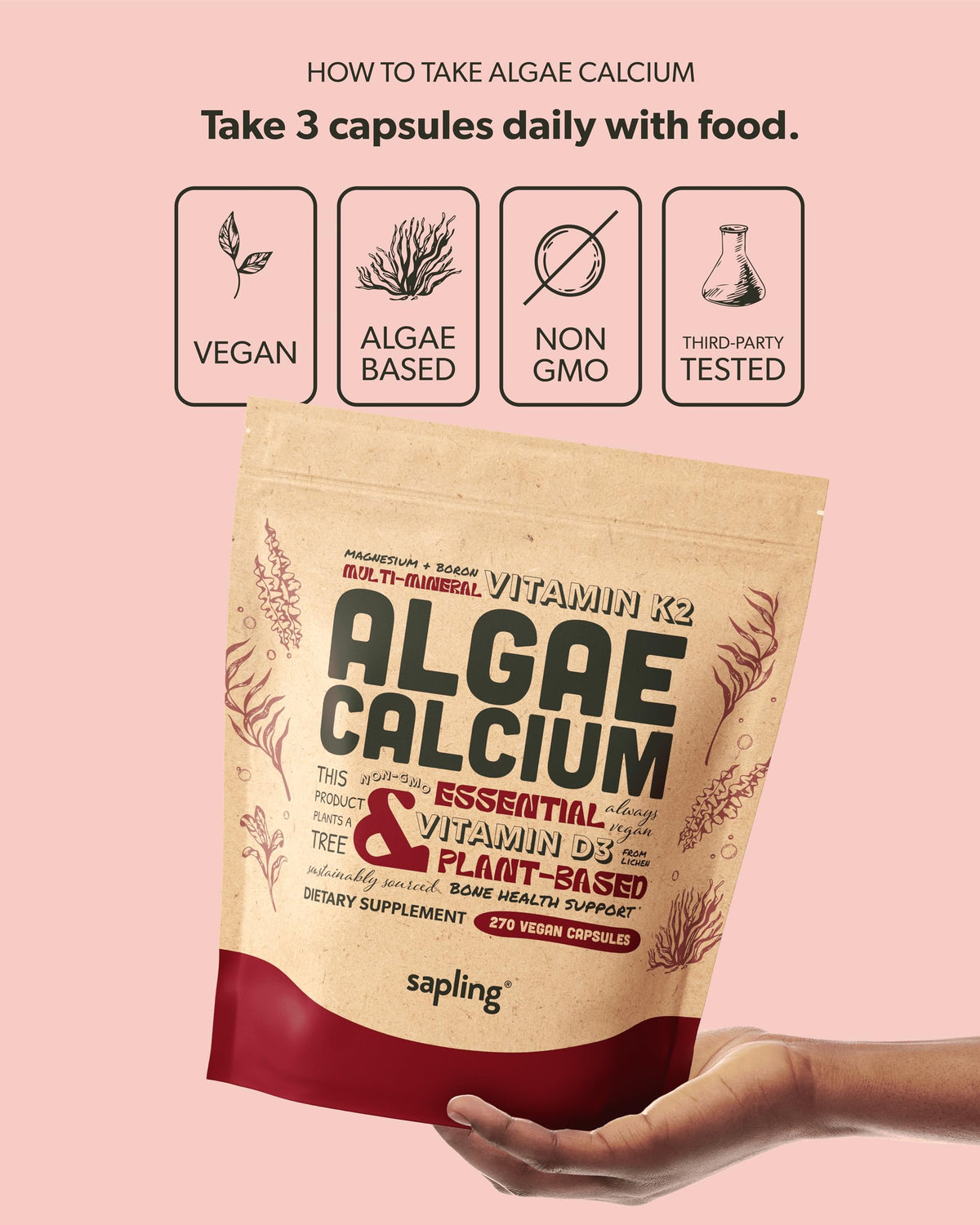 Complément alimentaire sapling Calcium Vegan sur fond blanc