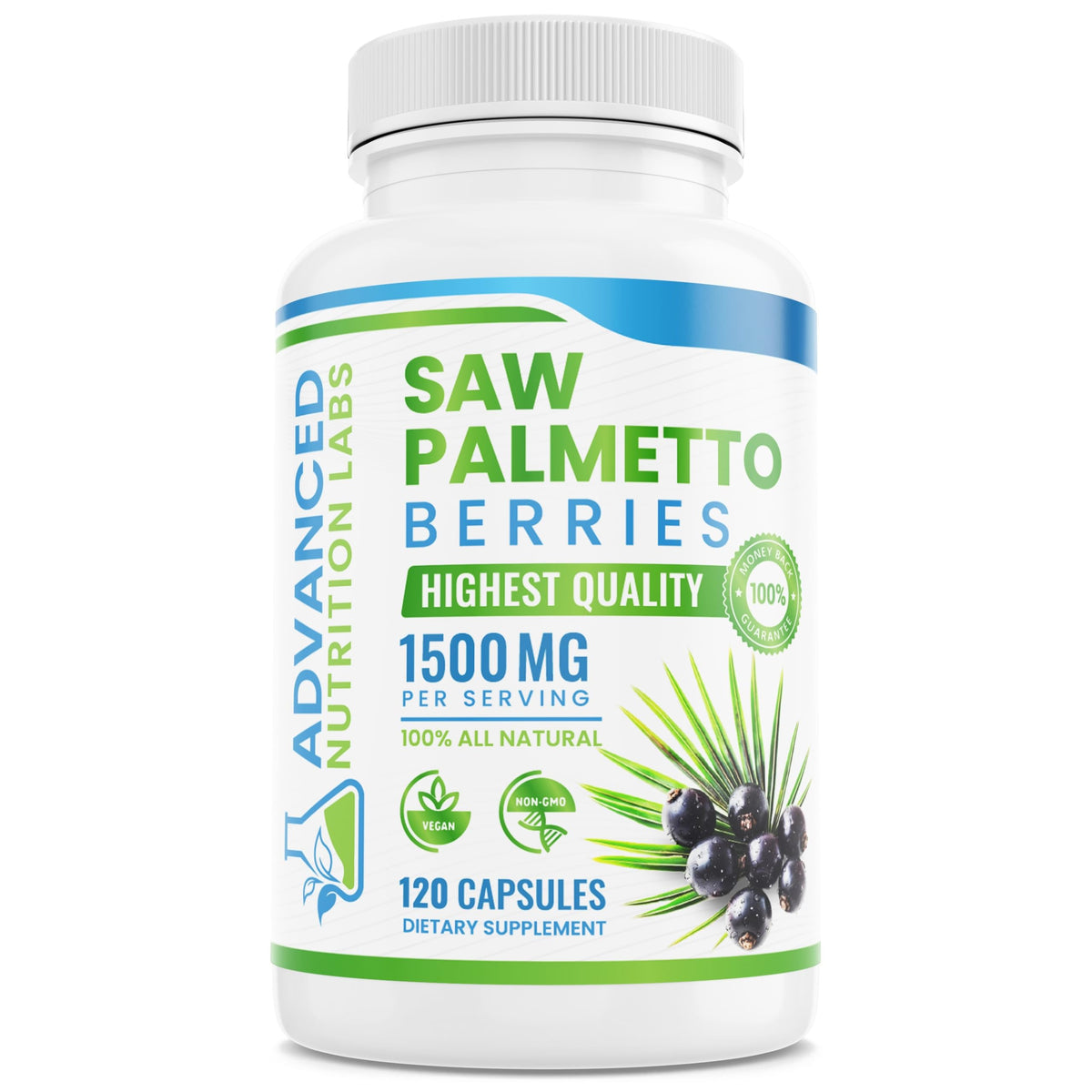 Complément alimentaire Saw Palmetto 1500 mg en capsules végétales, flacon de 120 capsules