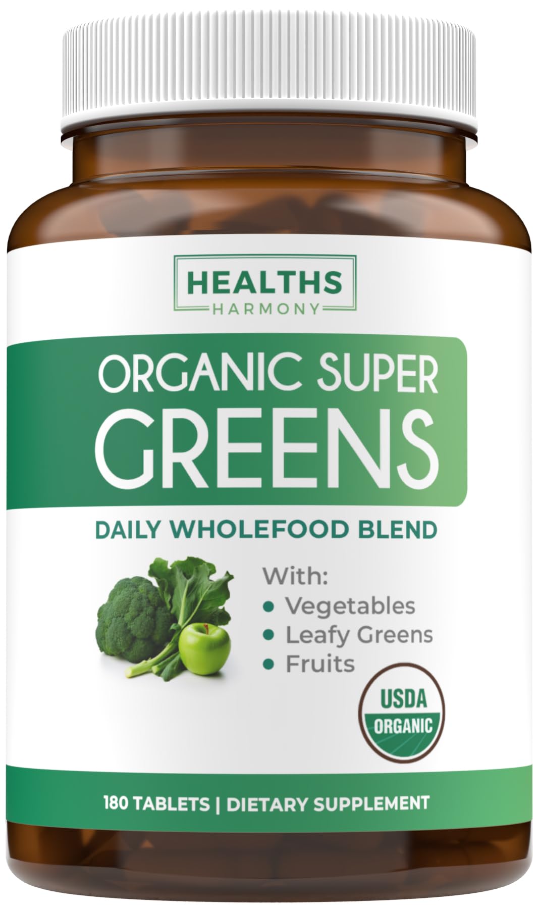 Complément alimentaire Super Greens Healths Harmony, vue avant du produit