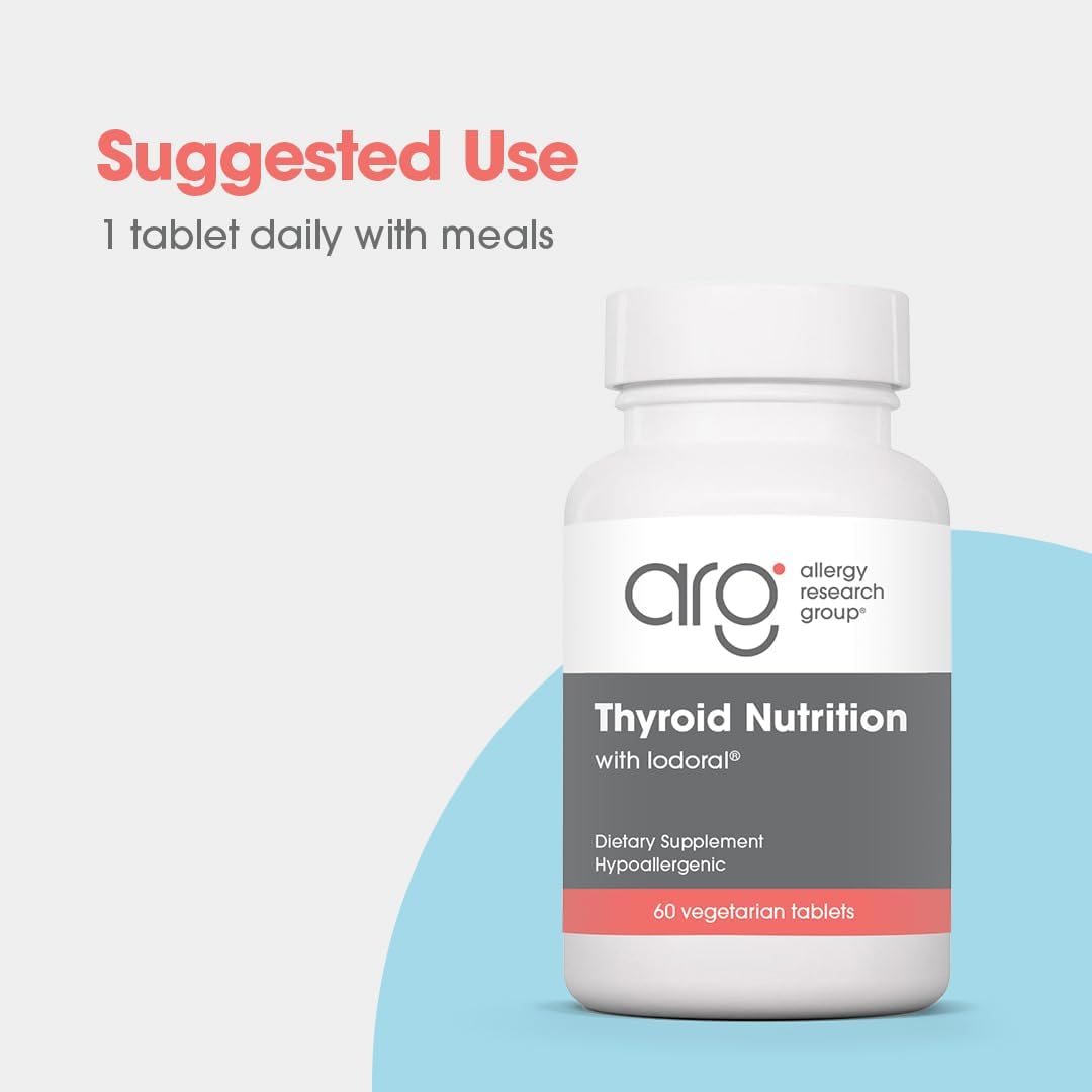 Complément alimentaire thyroïdien Allergy Research Group avec des ingrédients sur une table