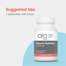 Complément alimentaire thyroïdien Allergy Research Group avec des ingrédients sur une table