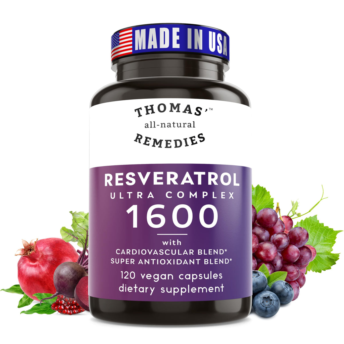 Complément alimentaire Trans-Resvératrol 1600mg de Thomas, vue de face