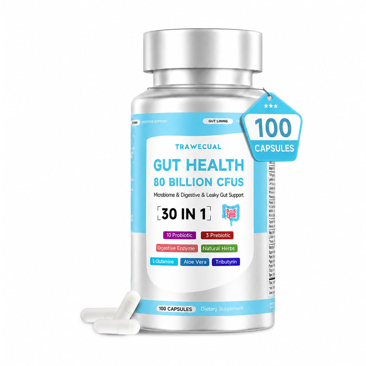 Complément alimentaire Trawecual 30-en-1 100 capsules vue de face
