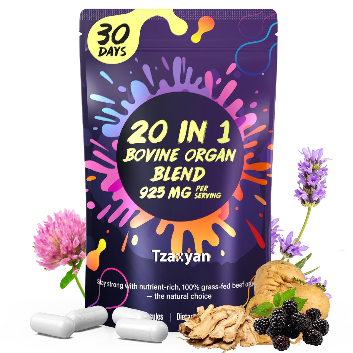Complément alimentaire tzaxyan organes de boeuf 20-en-1 en capsules