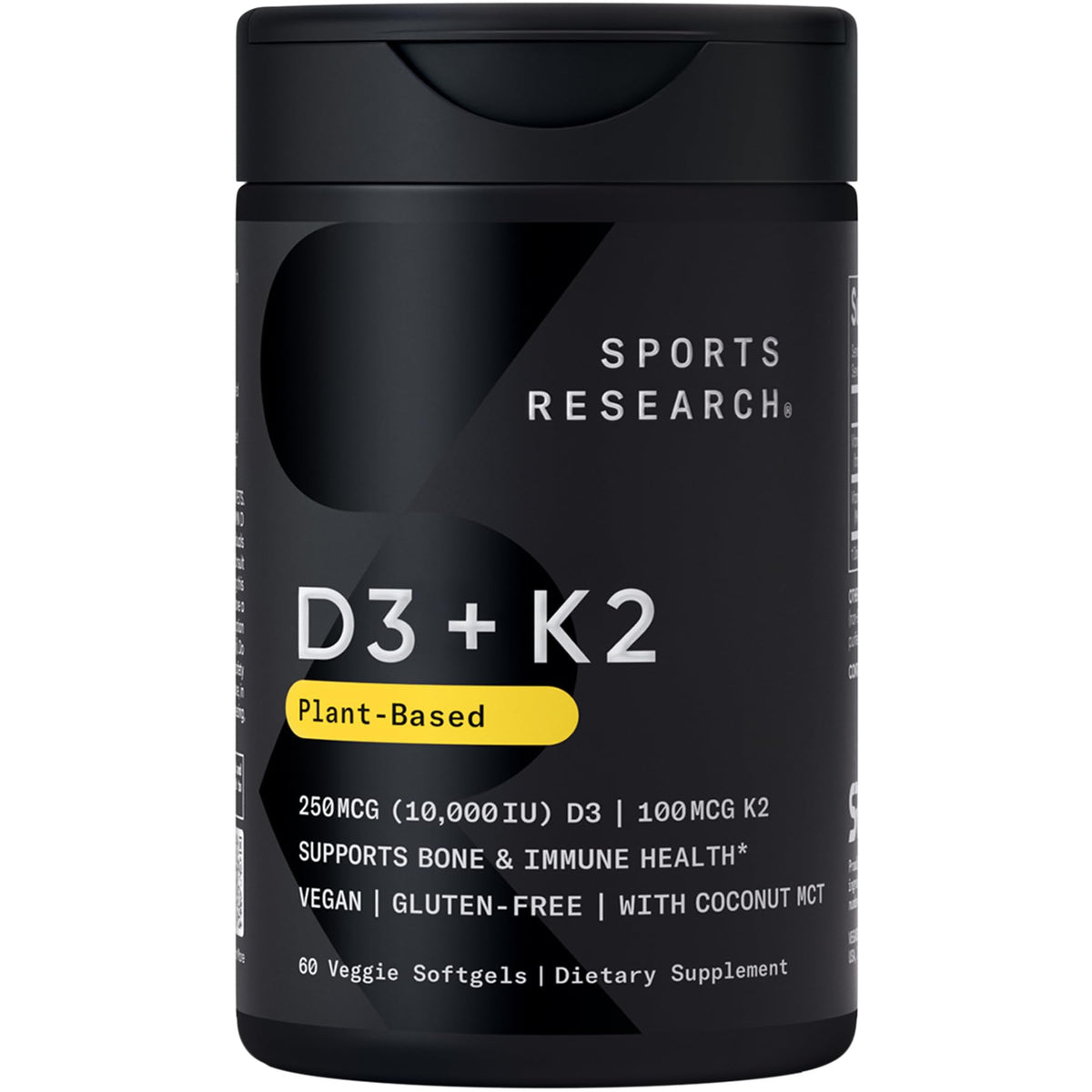 Complément Alimentaire Vegan D3 + K2 de Sports Research, 60 capsules en vue de face