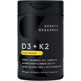 Complément Alimentaire Vegan D3 + K2 de Sports Research, 60 capsules en vue de face