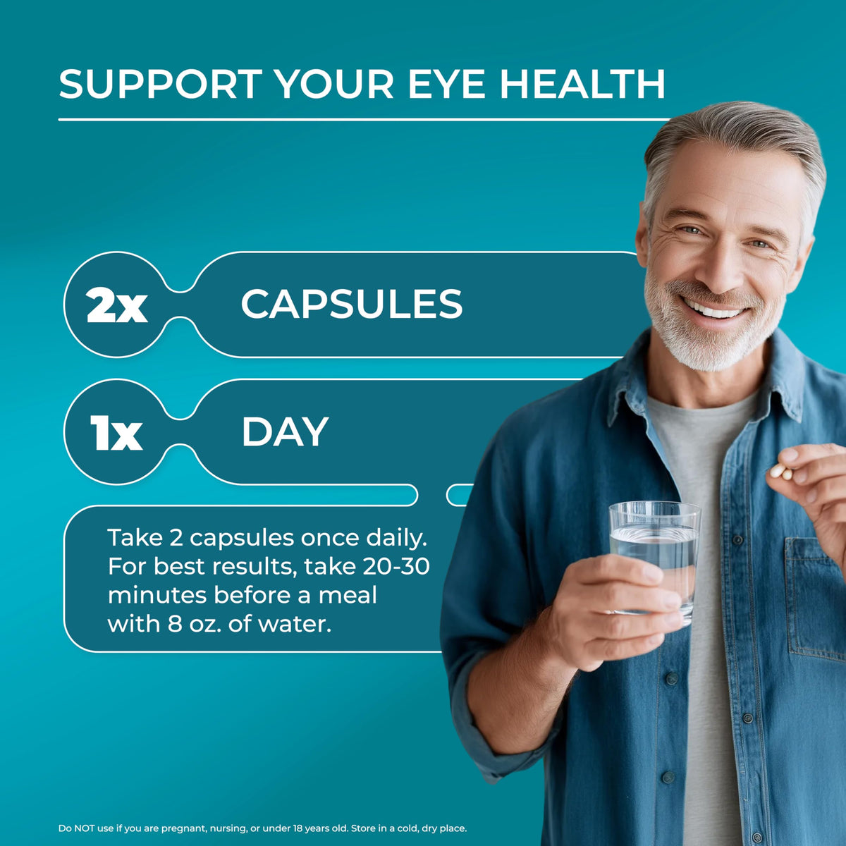 Complément alimentaire Vision PUREHEALTH RESEARCH sur une table en bois