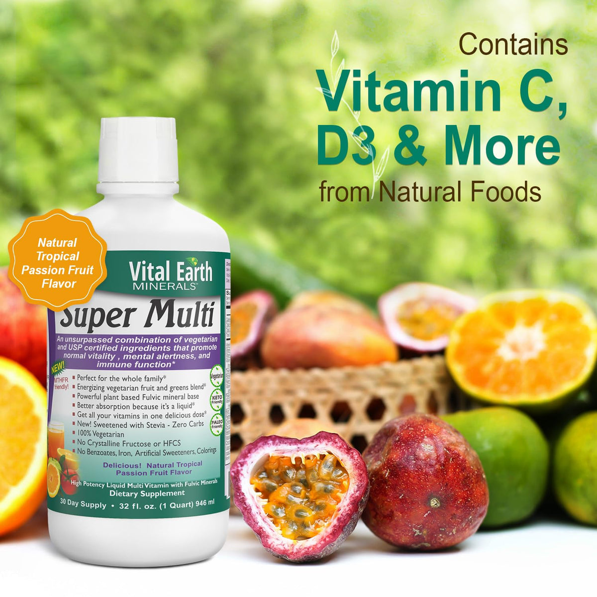Complément alimentaire Vital Earth Minerals avec verre de dosage