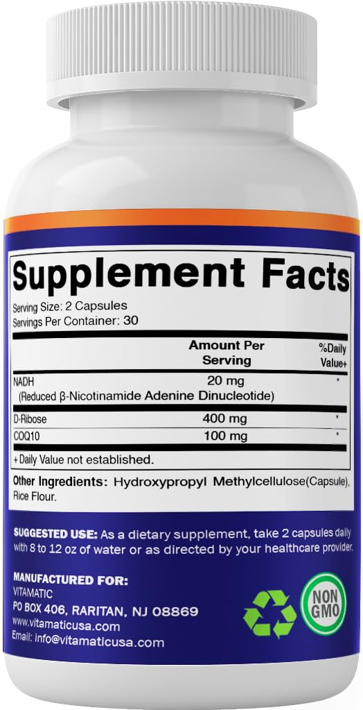 Complément alimentaire Vitamatic NADH avec D-Ribose en usage quotidien
