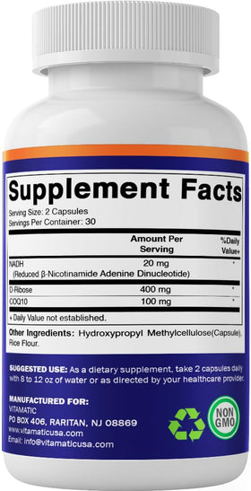 Complément alimentaire Vitamatic NADH avec D-Ribose en usage quotidien