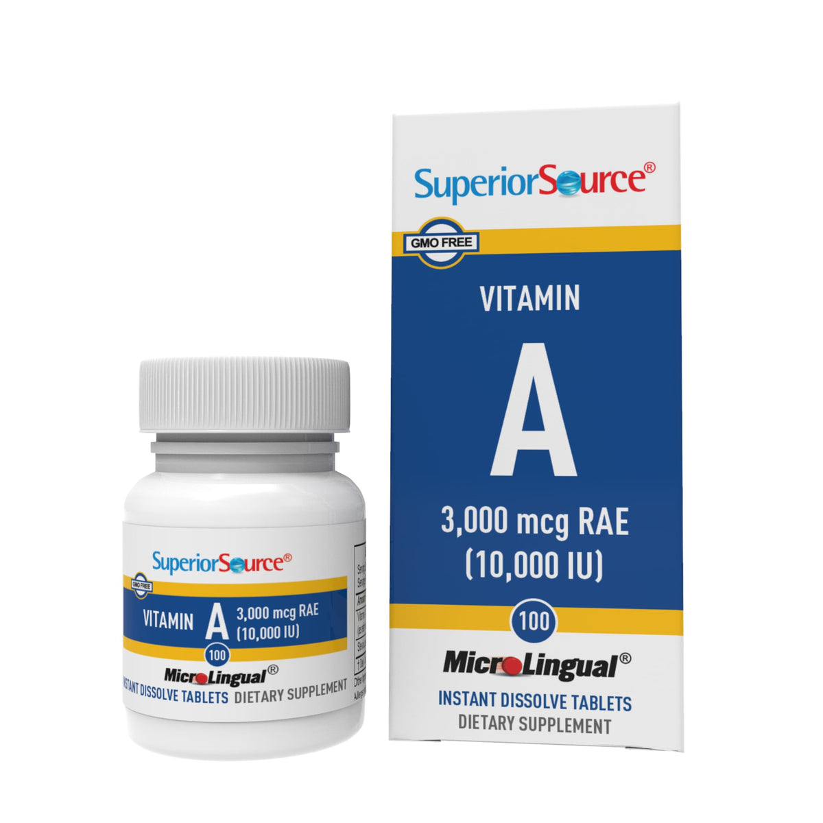 Complément Alimentaire Vitamine A 10 000 UI, 100 comprimés sublinguales, vue de face