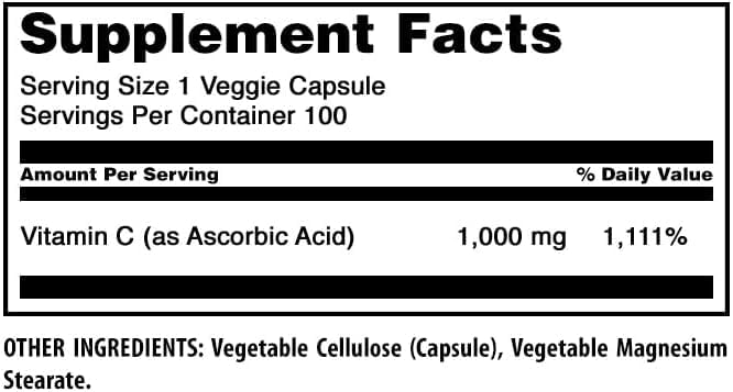 Complément Alimentaire Vitamine C 1000 mg Amazing Nutrition capsules végétales