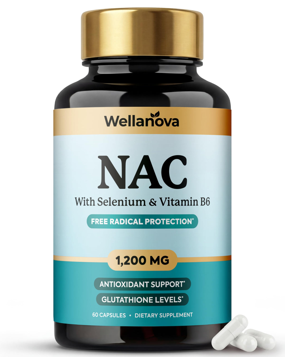 Complément alimentaire Wellanova NAC 1 200 mg, vue avant de l'emballage