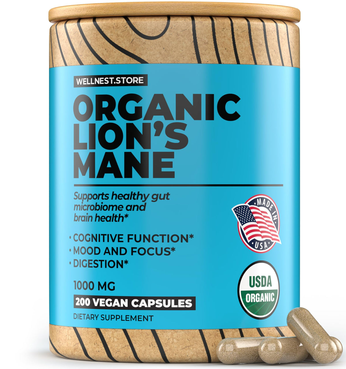 Complément alimentaire Wellnest.Store Champignon Hericium 200 capsules