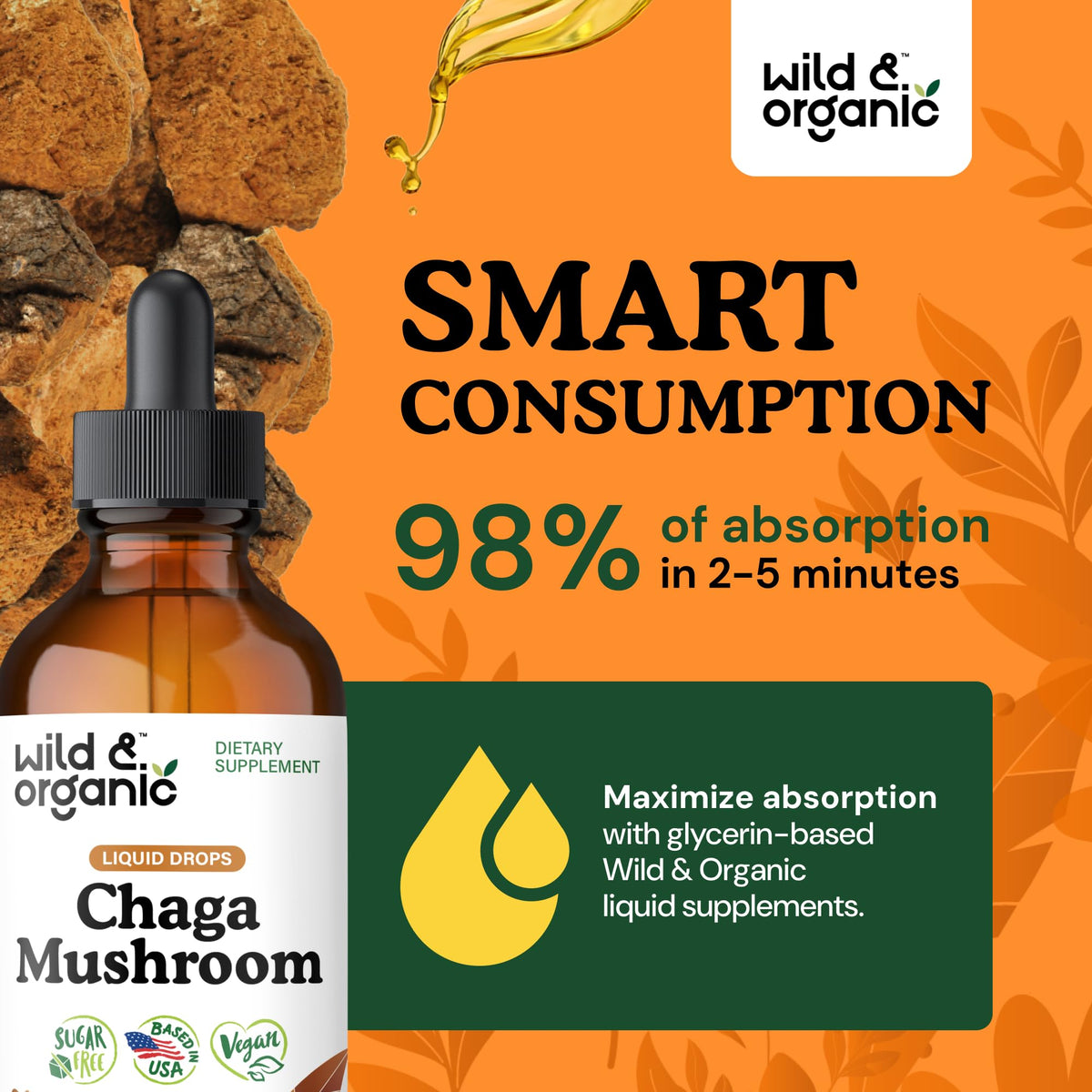 Complément alimentaire Wild & Organic Chaga avec pipette