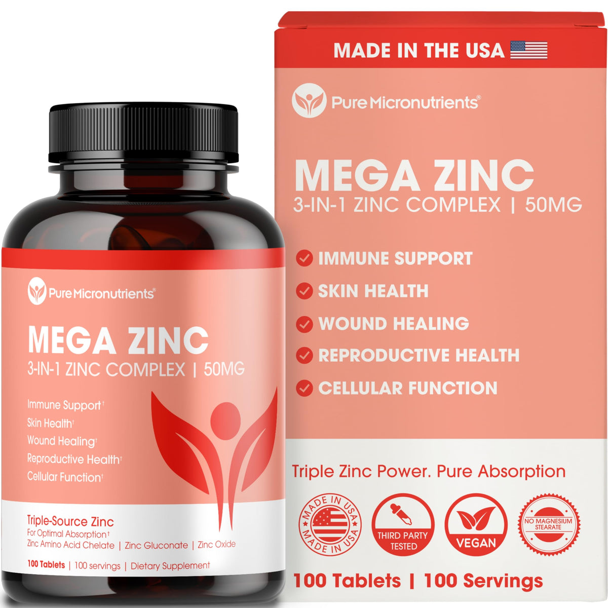Complément alimentaire Zinc 50mg Pure Micronutrients vue de face
