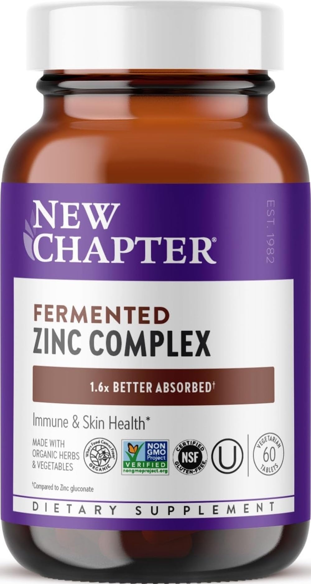 Complément alimentaire Zinc fermenté New Chapter 60 comprimés, vue de face