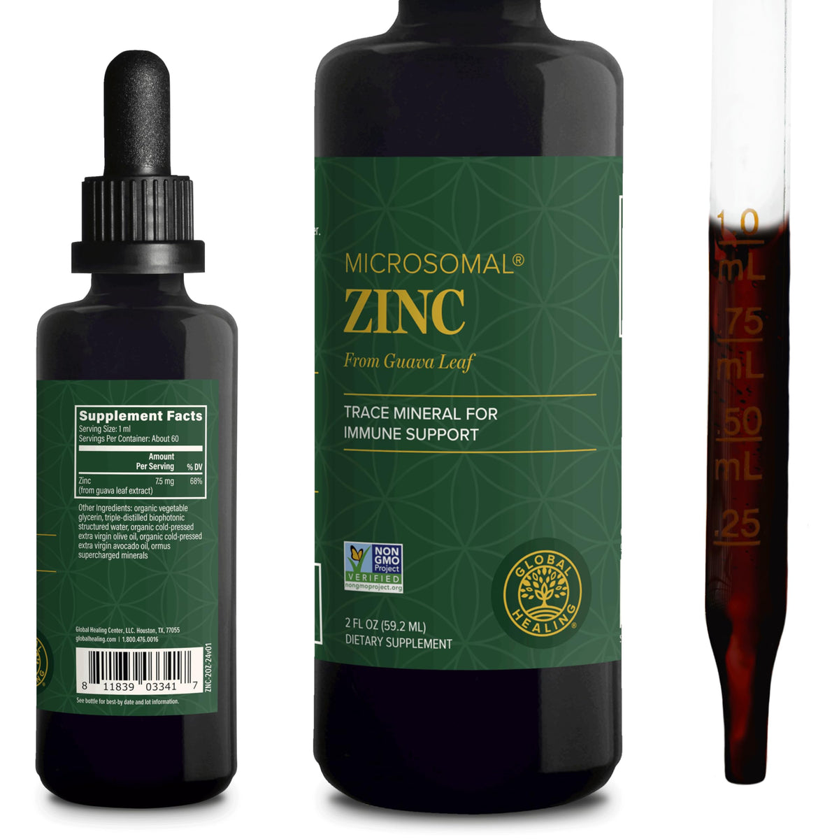 Complément alimentaire zinc liquide Global Healing Center 60 ml, vue avant