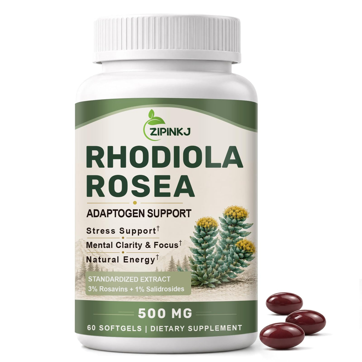 Complément alimentaire ZIPINKJ Rhodiola Rosea 500mg vue de face