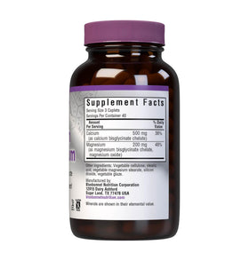 Complément BlueBonnet Calcium Magnésium 500 mg - vue arrière du flacon