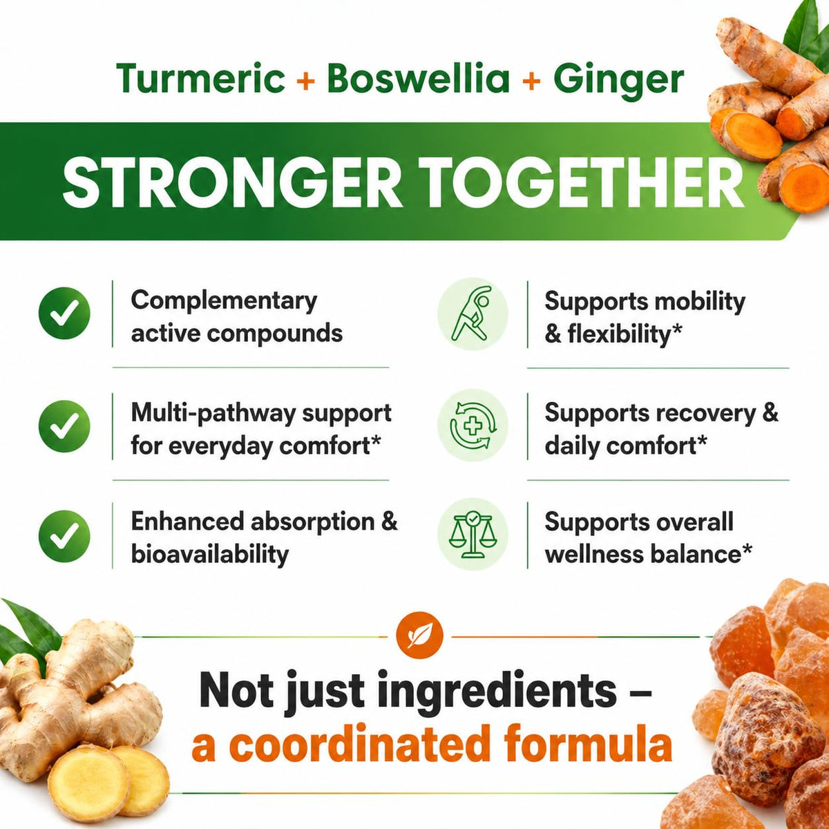 Complément Boswellia Curcuma Gingembre HCL sur un fond en bois