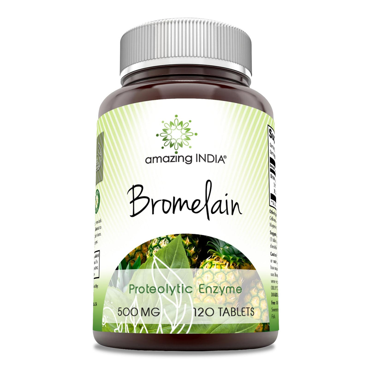 Complément Bromélaïne Amazing India 500 Mg 120 Tablettes vue de face