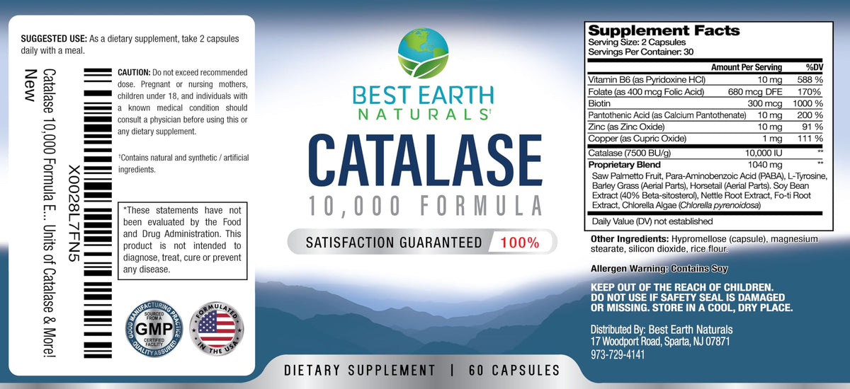 Complément Catalase 10 000 Best Earth Naturals sur une table en bois