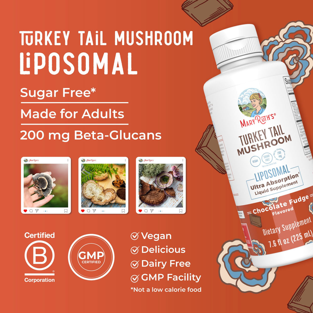 Complément champignon Turkey Tail MARYRUTH'S et des ingrédients naturels