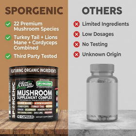 Complément Clean Nutraceuticals avec des champignons bio, mise en scène