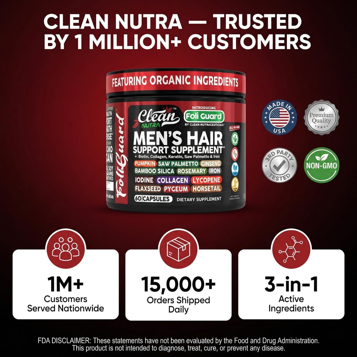 Complément Clean Nutraceuticals pour cheveux, capsules dans un verre