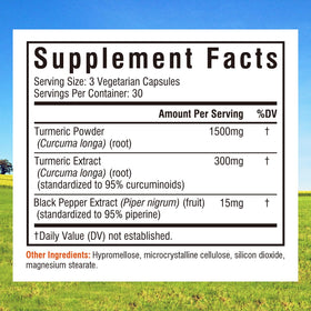 Complément Curcuma 1800mg avec étiquette et informations nutritionnelles