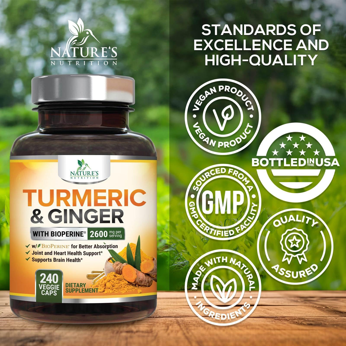 Complément Curcuma avec Gingembre Nature's Nutrition sur un fond blanc