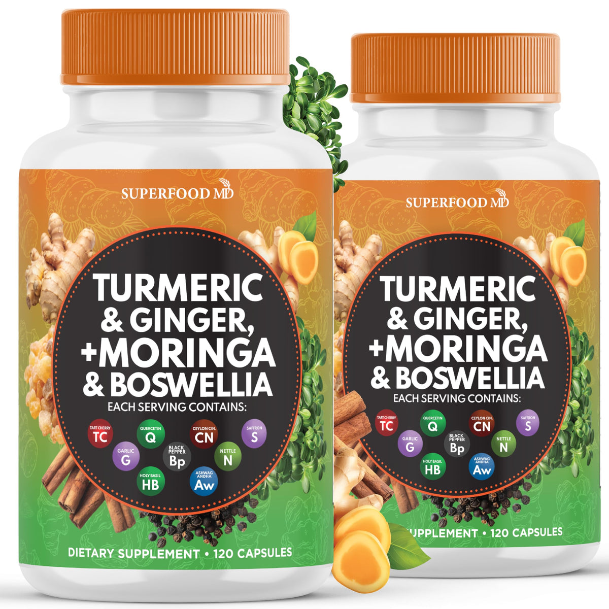 Complément Curcuma Moringa Superfood MD vue avant avec emballage