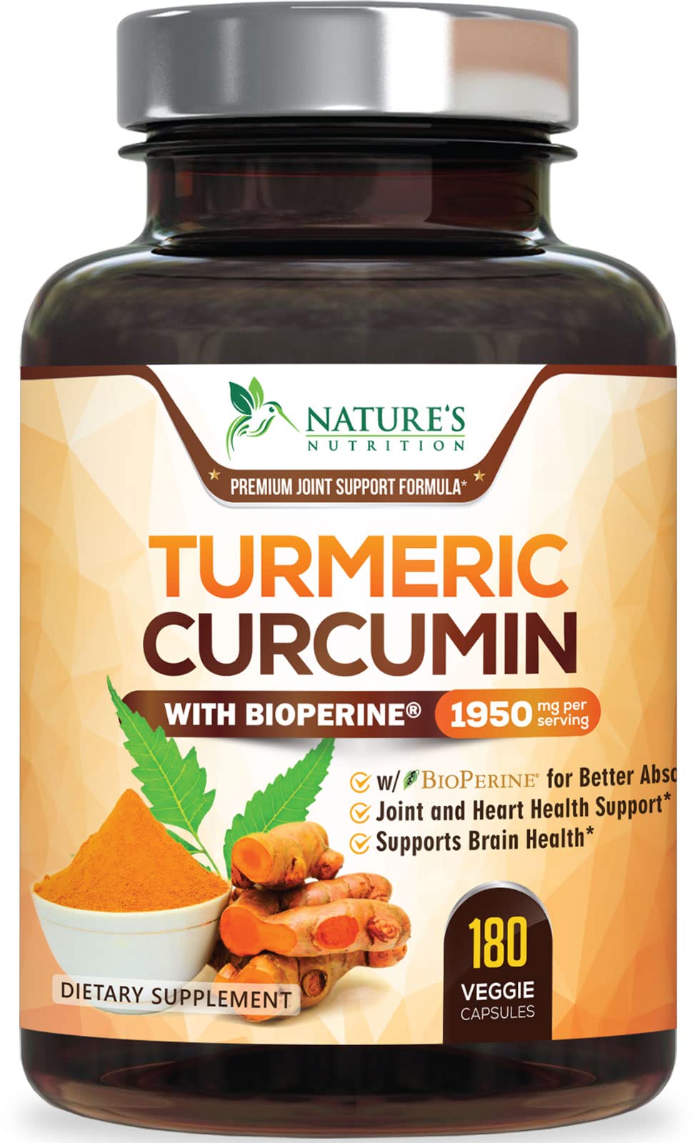 Complément Curcuma Nature's Nutrition 1800mg avec BioPerine, vue avant